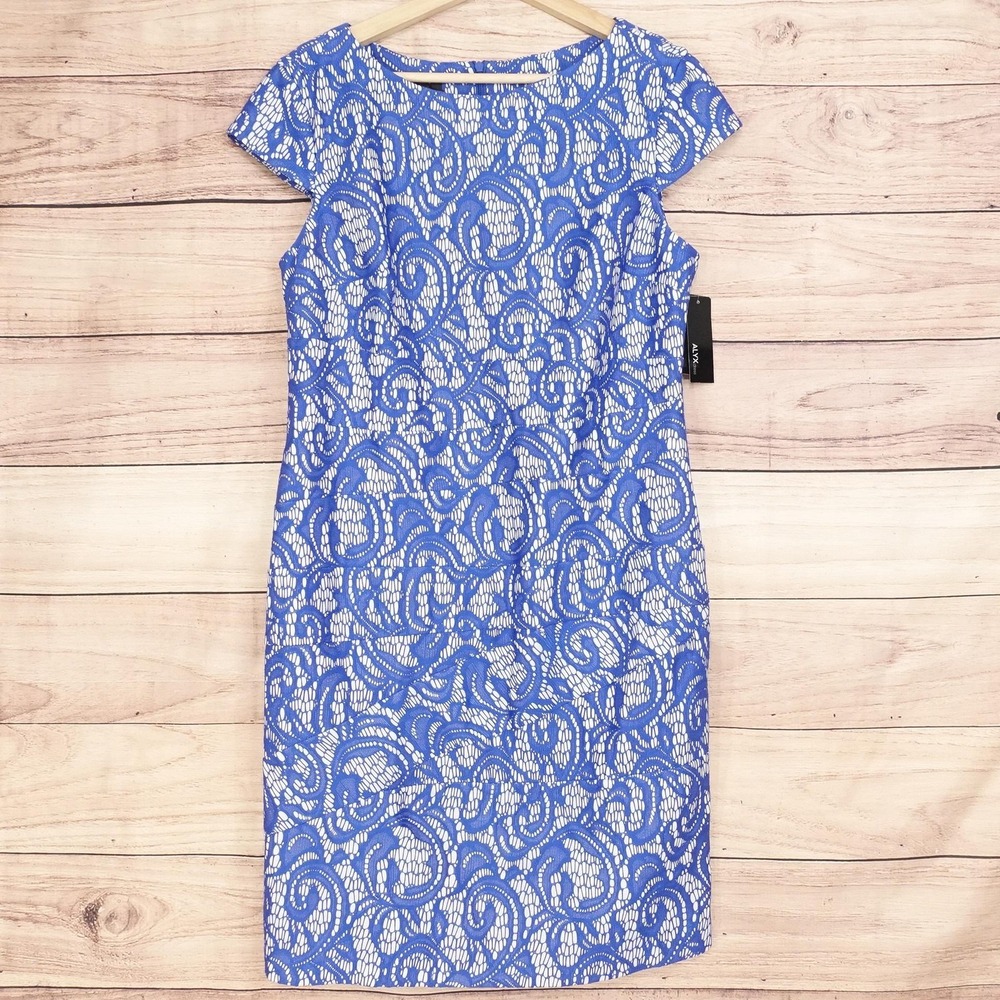 New! ALYX Dress Dress Womens 12 Blue Lace Paisley Sheath Knee Length Party